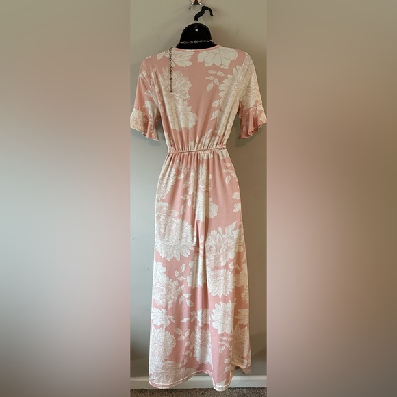 Beautiful pink blush floral cross tie Long maxi Dress size small - Picture 2 of 11